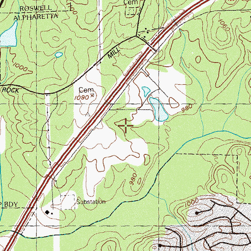 Topographic Map of Mansell Crossing Shopping Center, GA