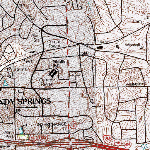 Topographic Map of Sandy Springs Post Office, GA