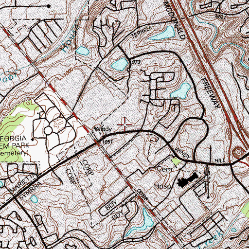 Topographic Map of Windy Hill Village Shopping Center, GA