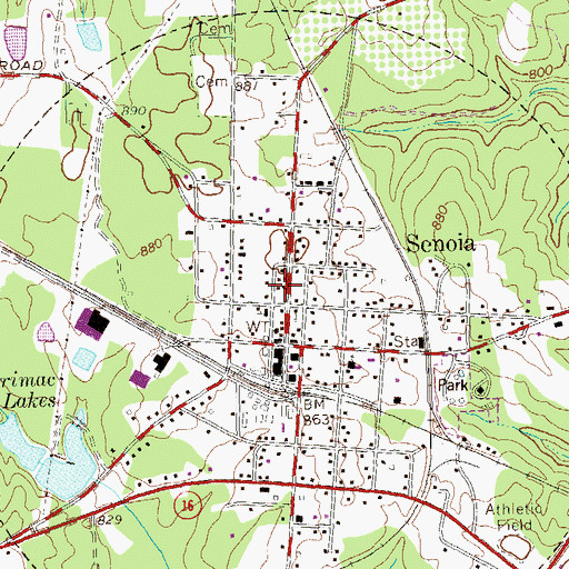 Topographic Map of Senoia City Hall, GA