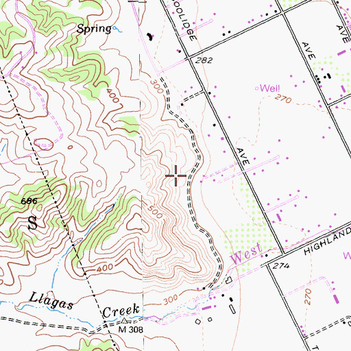 Topographic Map of San Francisco De Las Llagas, CA