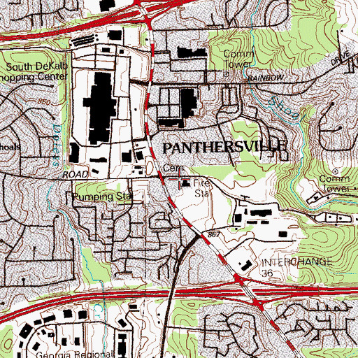 Topographic Map of DeKalb County Fire and Rescue Department Station 20, GA