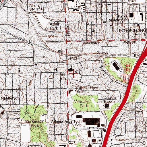 Topographic Map of Atlanta Fire Station 20, GA