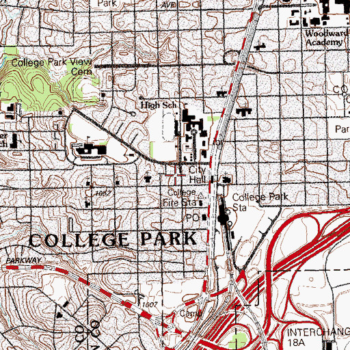 Topographic Map of College Park Fire Department Station 1 Headquarters, GA