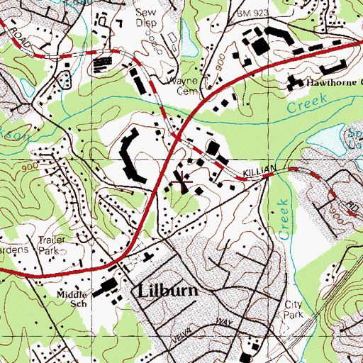 Topographic Map of Greenhill Shopping Center, GA