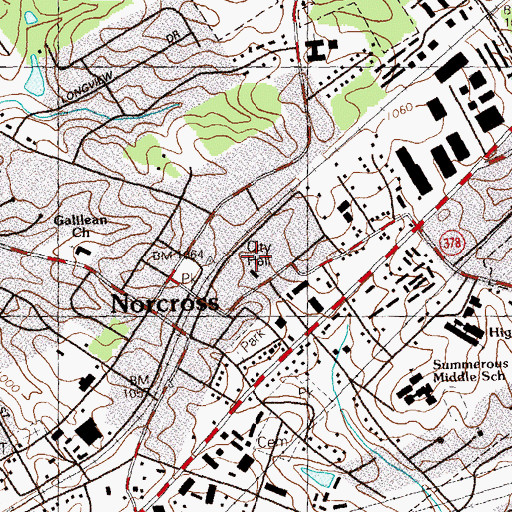 Topographic Map of Gwinnett County Fire and Emergency Services Station 1, GA