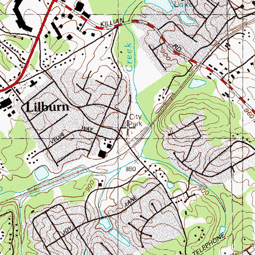 Topographic Map of Lilburn City Hall, GA