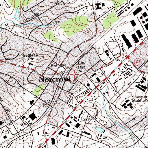 Topographic Map of Norcross Police Department, GA