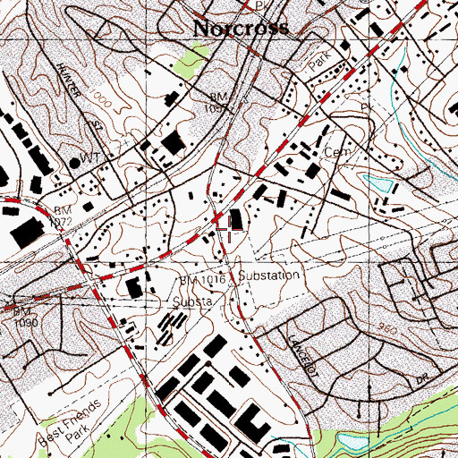 Topographic Map of The Corners Court Shopping Center, GA