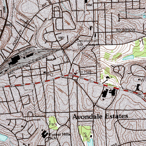 Topographic Map of Avondale Estates Police Department, GA