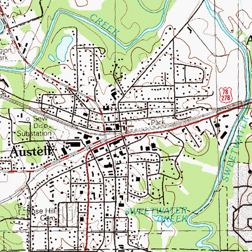 Topographic Map of Austell Police Dept, GA