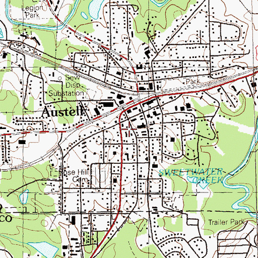 Topographic Map of Austell Post Office, GA