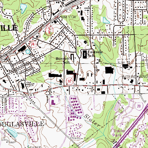 Topographic Map of Douglasville Village Shopping Center, GA
