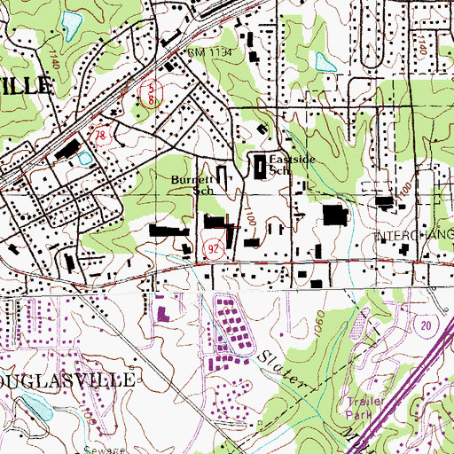 Topographic Map of Douglasville Village Shopping Center, GA