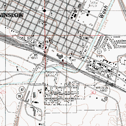 Topographic Map of Winslow Railroad Station, AZ