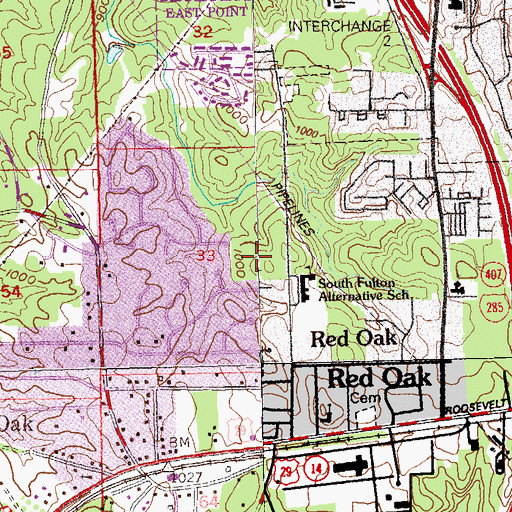 Topographic Map of Red Oak Shopping Center, GA