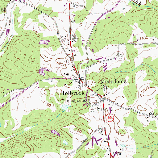 Topographic Map of Holbrook Campground Volunteer Fire Department, GA