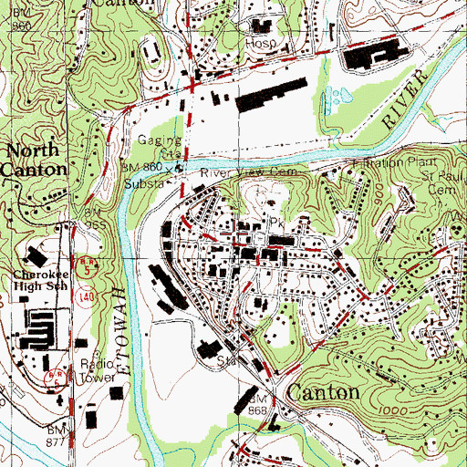 Topographic Map of Canton Fire Department Station 16, GA
