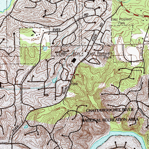 Topographic Map of River Eves Elementary School, GA