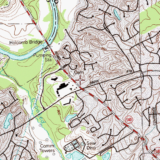 Topographic Map of Spalding Centre Shopping Center, GA