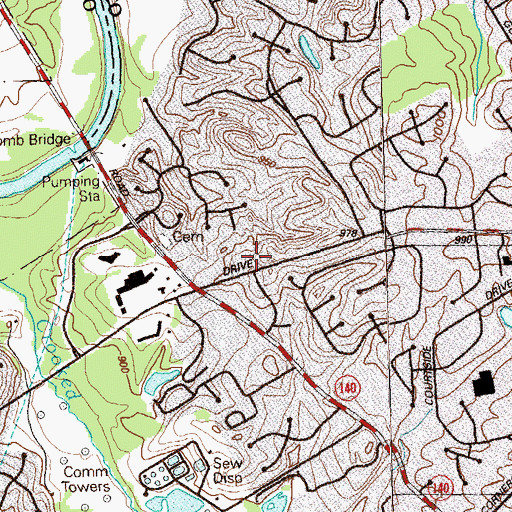Topographic Map of Spalding Place Shopping Center, GA