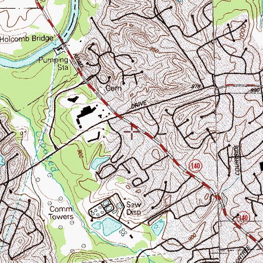 Topographic Map of Spalding Woods Village Shopping Center, GA
