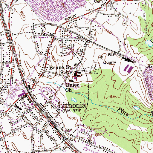 Topographic Map of Bruce Street Library, GA