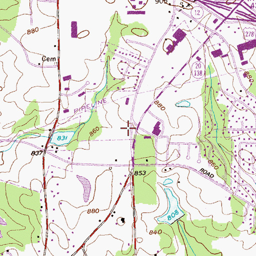 Topographic Map of Conyers Square Post Office, GA