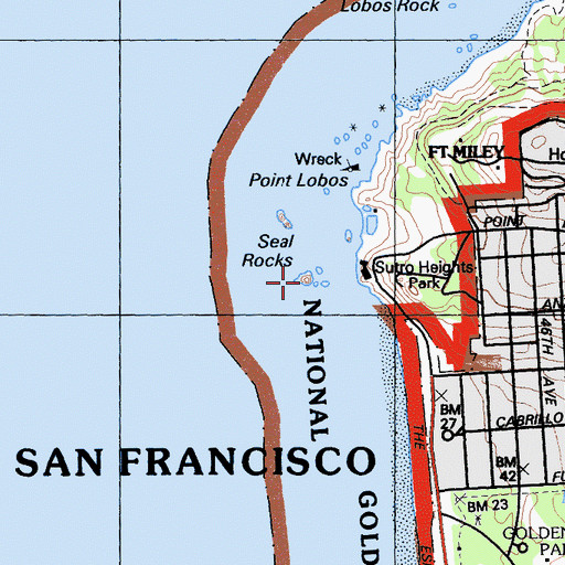 Topographic Map of Seal Rocks, CA