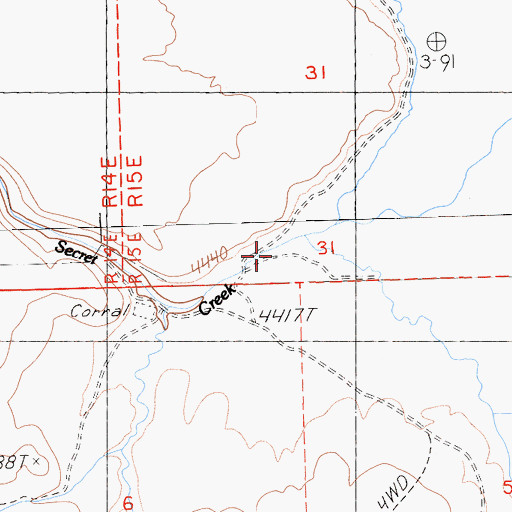 Topographic Map of Secret Creek, CA