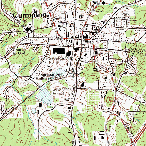 Topographic Map of Cummings Fire Station, GA