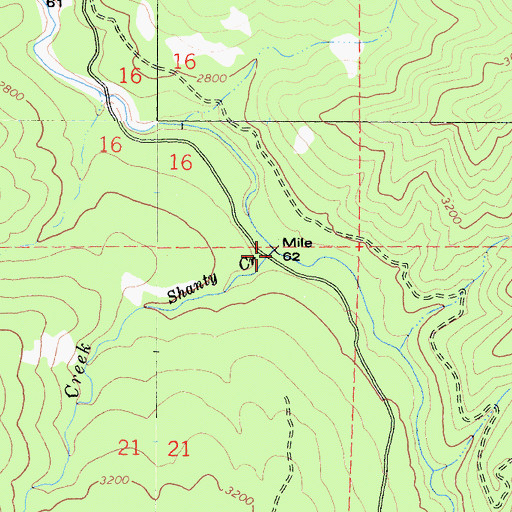 Topographic Map of Shanty Creek, CA