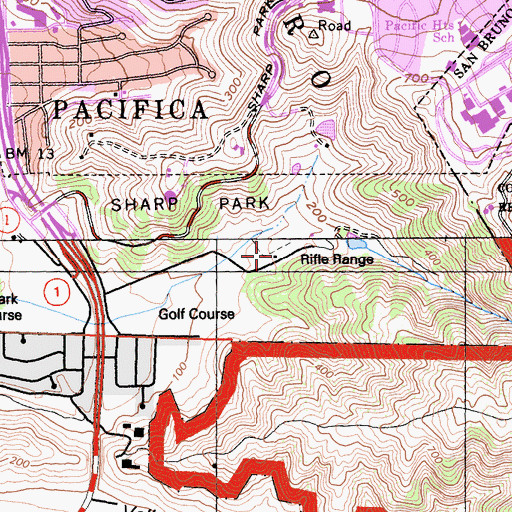 Topographic Map of Sharp Park, CA