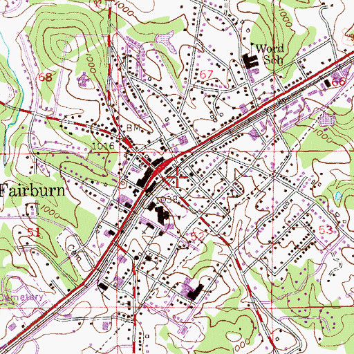 Topographic Map of Fairburn Fire Department, GA