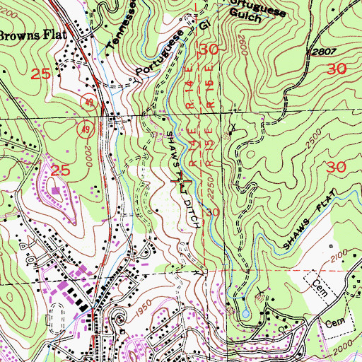 Topographic Map of Shaws Flat Ditch, CA