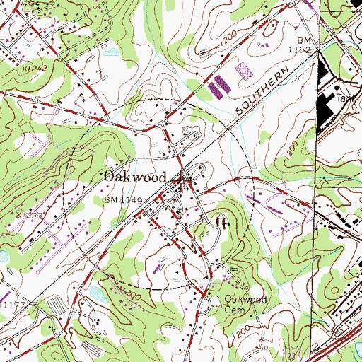 Topographic Map of Oakwood City Hall, GA