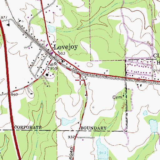 Topographic Map of Lovejoy City Hall, GA