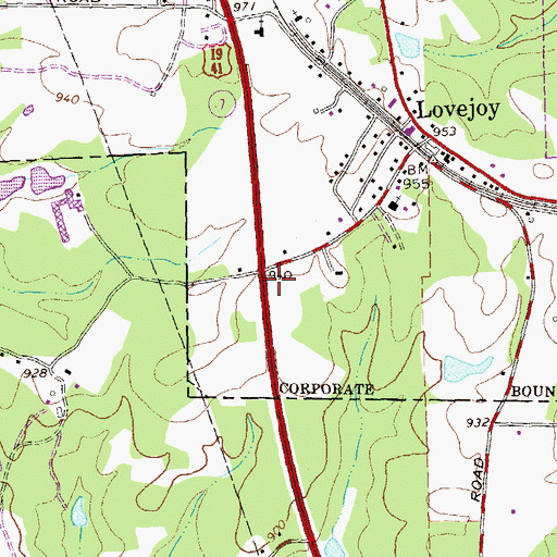 Topographic Map of Lovejoy Post Office, GA