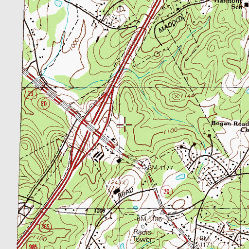 Topographic Map of Mill Creek Crossing Shopping Center, GA