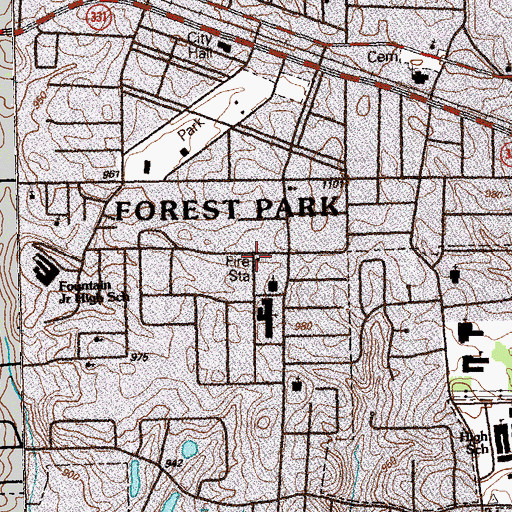 Topographic Map of Forest Park Department of Fire Services Station 02, GA