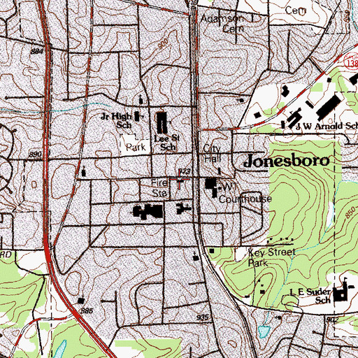 Topographic Map of Jonesboro Fire Department, GA
