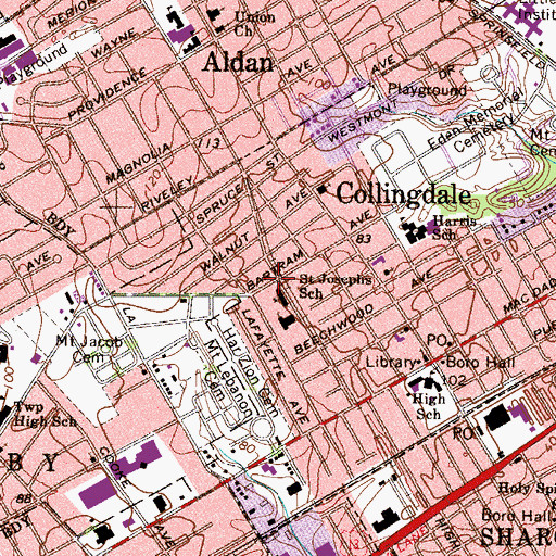 Topographic Map of Bartram Avenue Station, PA