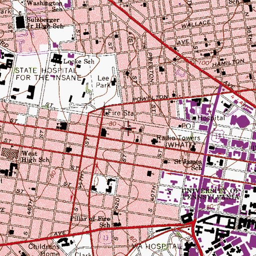 Topographic Map of Bartram Human Services High School, PA