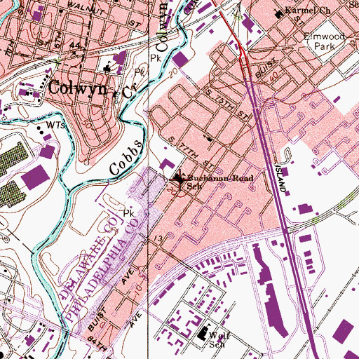 Topographic Map of Bartram Motivation High School, PA