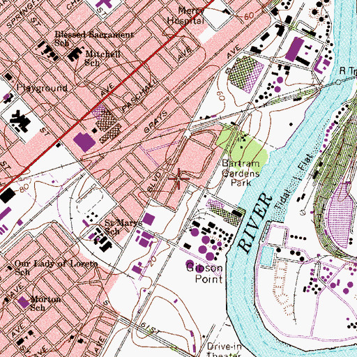 Topographic Map of Bartram Village, PA
