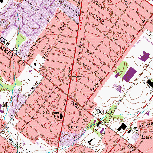 Topographic Map of Beech Street Plaza Shopping Center, PA