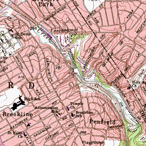 Topographic Map of Beechwood-Brookline Station, PA