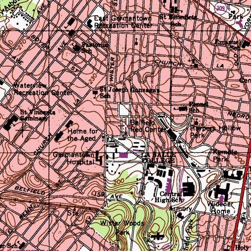 Topographic Map of Belfield Playground, PA