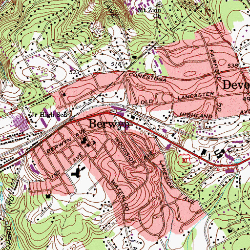 Topographic Map of Berwyn Shopping Center, PA