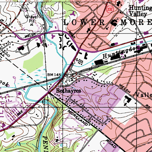 Topographic Map of Bethayers Station, PA